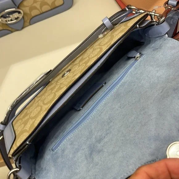 Coach Georgie Shoulder Bag In Signature Canvas Light Khaki / Marble Blue - Picture 10 of 16